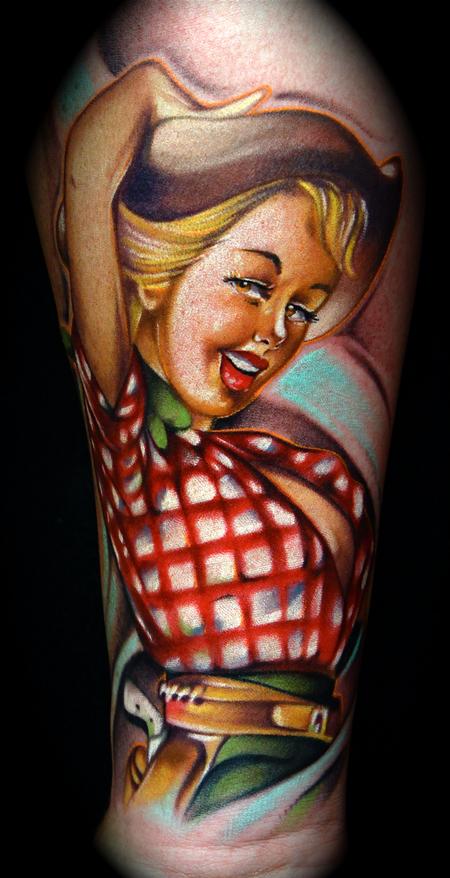 Mike Demasi - Cow Girl Pinup Color Tattoo Mike DeMasi Art Junkies Tattoo
